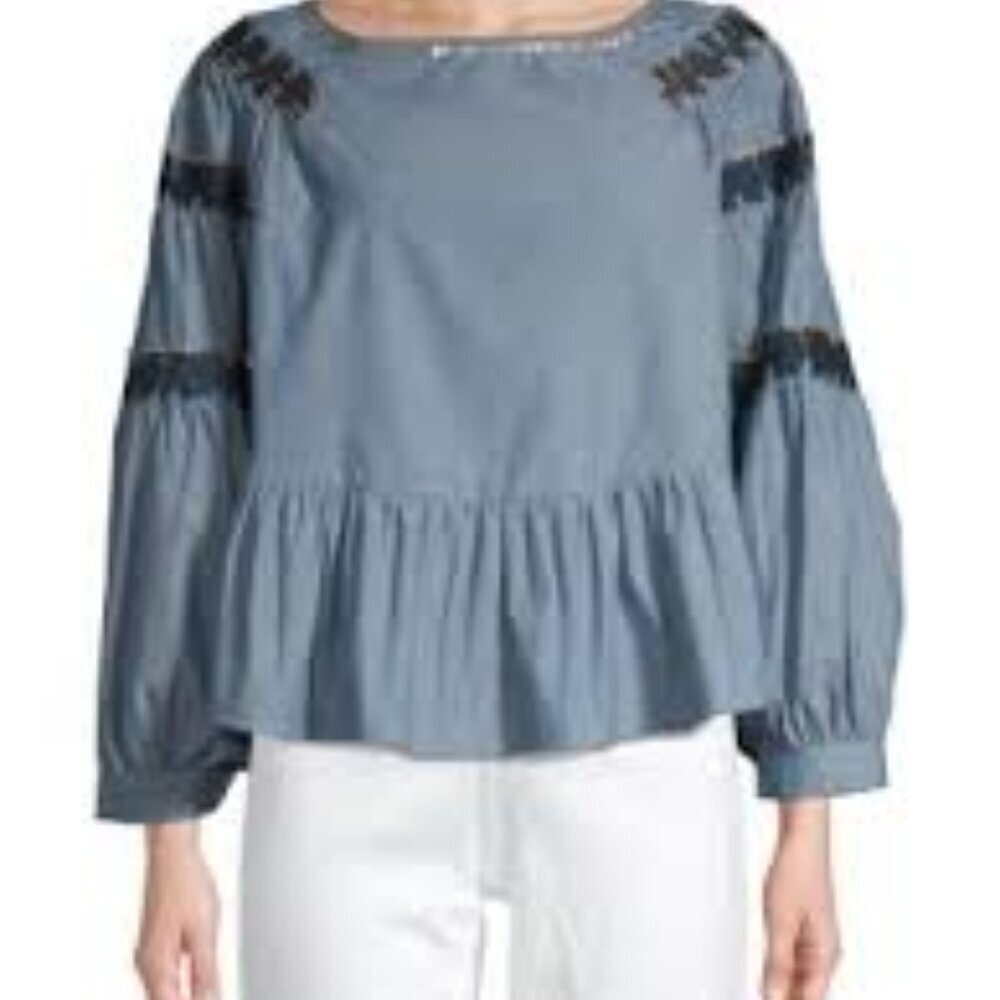 NWT RAGA Embellished Raglan-Sleeve Denim Top Size - XSMALL